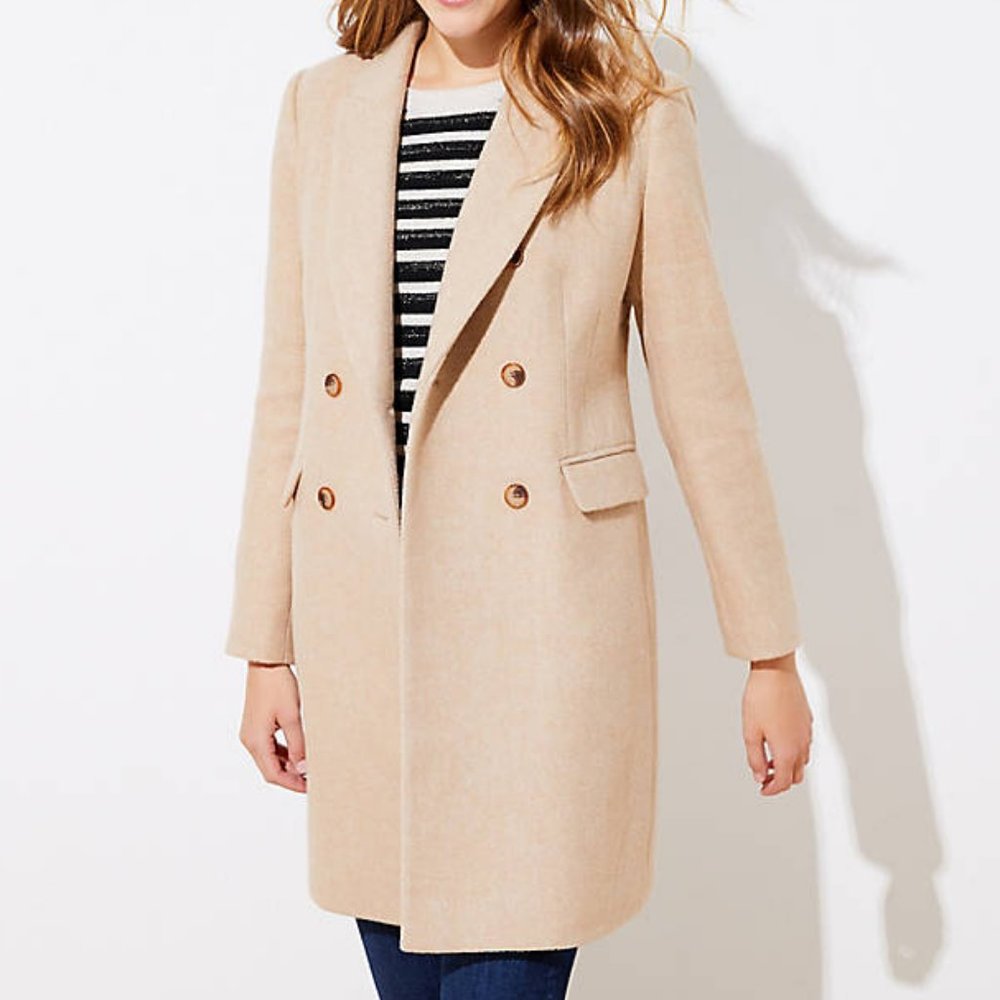 NWT Loft Petites Wool Camel Double Breasted Coat
